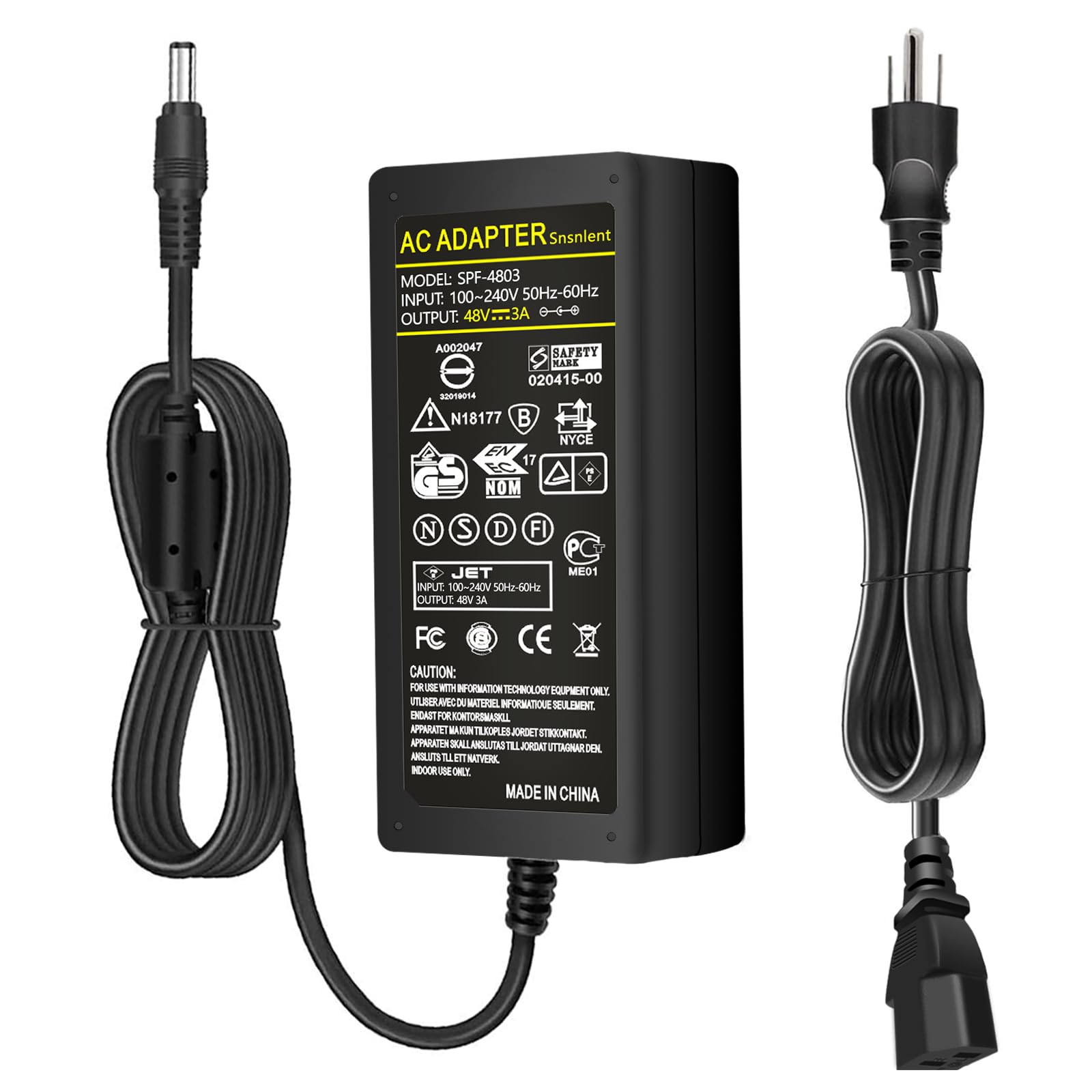 AC DC 48V 3A Power Supply Adapter 144W 48V Charger 48V 3A Switching Power Transformers Interface 5.5 x 2.5mm Suitable for POE Routers Switches Control Systems