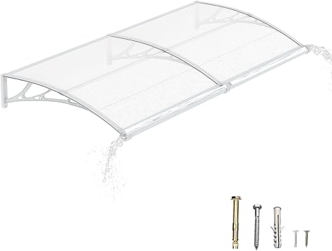 Awning for Door Entrance 40 x 80 Inch, Exterior Door Awning Canopy with Drainage & ABS Bracket, Polycarbonate Cover for Door Window Exterior, UV Rain Snow Protection for Patio Porch