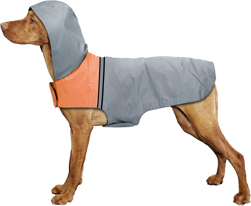 Capa de Chuva para Cães Havenfly com Faixa Refletiva, Impermeável e Ajustável, Cinza, XL