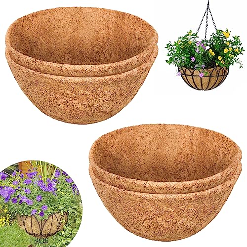 Riare 4 Stück 35cm Natürliche Runde Kokosfaser Liner Kokoseinlage Hängende Körbe für Garten Blume Gemüse Pflanzgefäß Blumentopf (14inch)