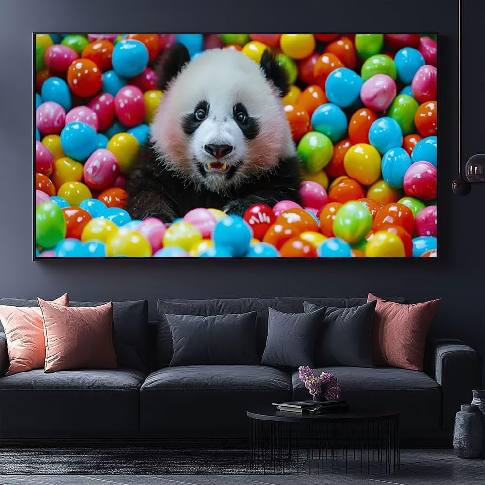 Liguolnn Cukierkowa panda Diament Malarstwo Dorosły Duży Rozmiar Rozmiar Diamentowy Haft Duży rozmiar Płótno Diamentowe Pełny zestaw Ścieg krzyżykowy, Salon Sypialnia Dekoracja ścienna 60 x 120 cm