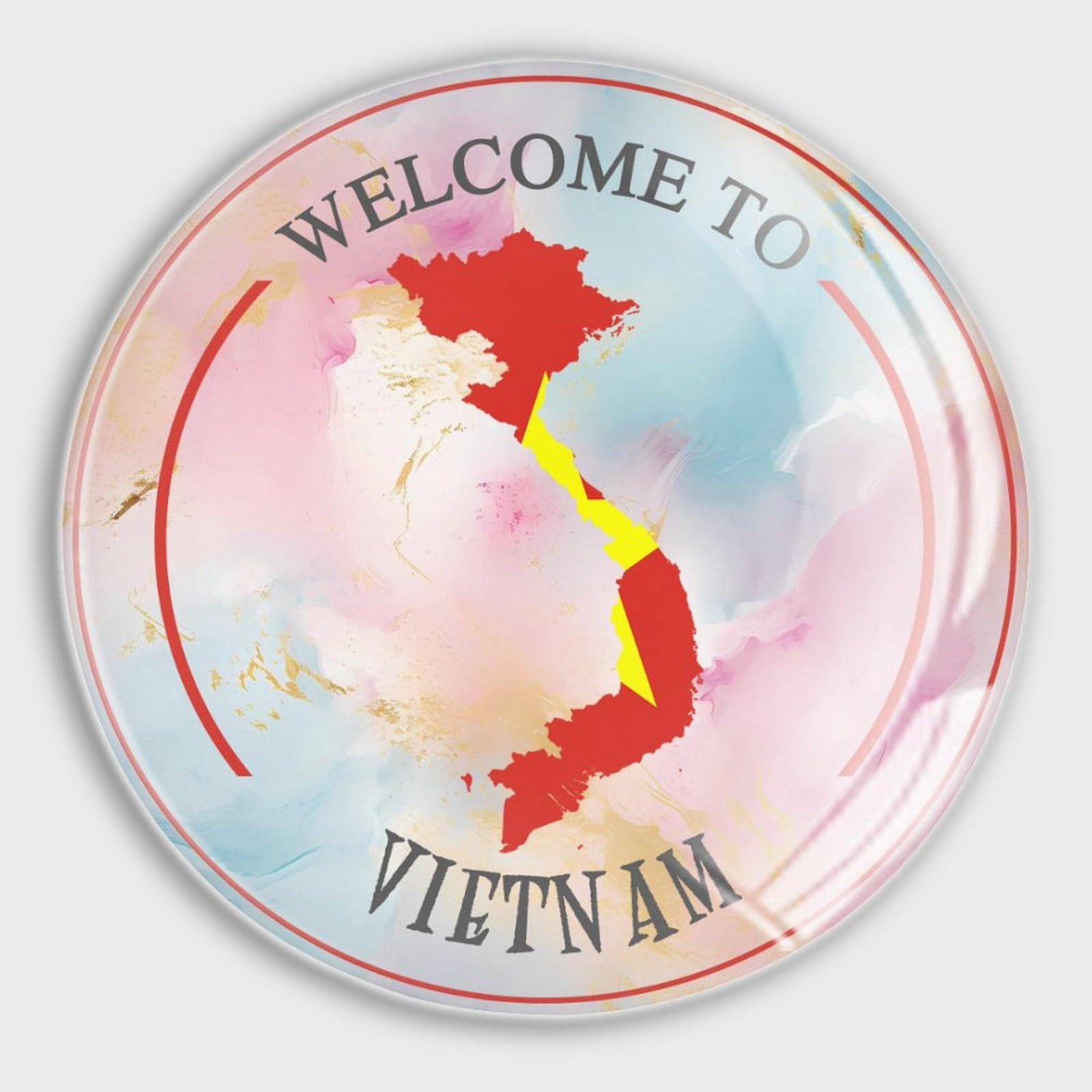 Welcome to Vietnam Flag Country Refrigerator Magnets Glass Small Round Fridge Magnets, Multi-Use Premium Magnets for Fridge, Locker, Whiteboard, Billboard, Kitchen, Office, School Travel Souvenir