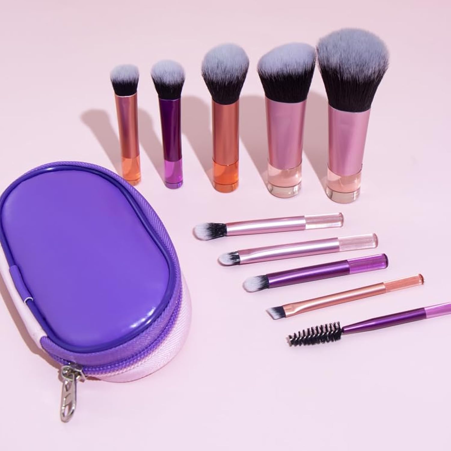 Portable ON THE GO Makeup Brush Set, COSHINE 10pcs Easy-taken Mini Full Complete Function Cosmetic Brushes Kit with Brush Pouch (colorful) Portable ON THE GO Makeup Brush Set, COSHINE 10pcs Easy-taken Mini Full Complete Function Cosmetic Brushes Kit with Brush Pouch (colorful)