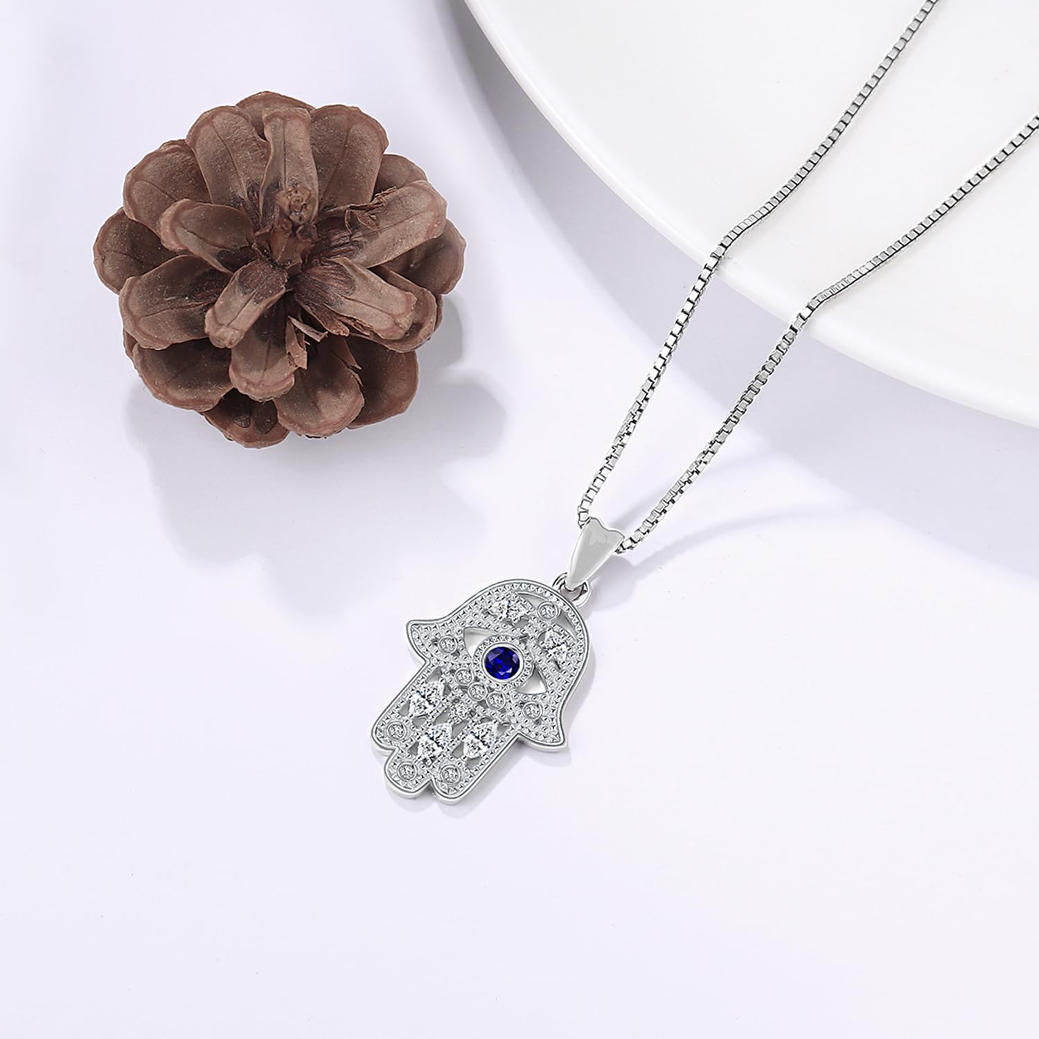 Aniu 925 Sterling Silver Hamsa Hand of Fatima Evil Eye Jewelry for Women With Cubic Zirconia - Comes With Black Gift Jewelry Box - Image 4