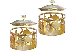 Ciieeo Ramadan Serving Trays 2pcs Round Moon Castle Candy Dish with Lid for Ramadan Decoration