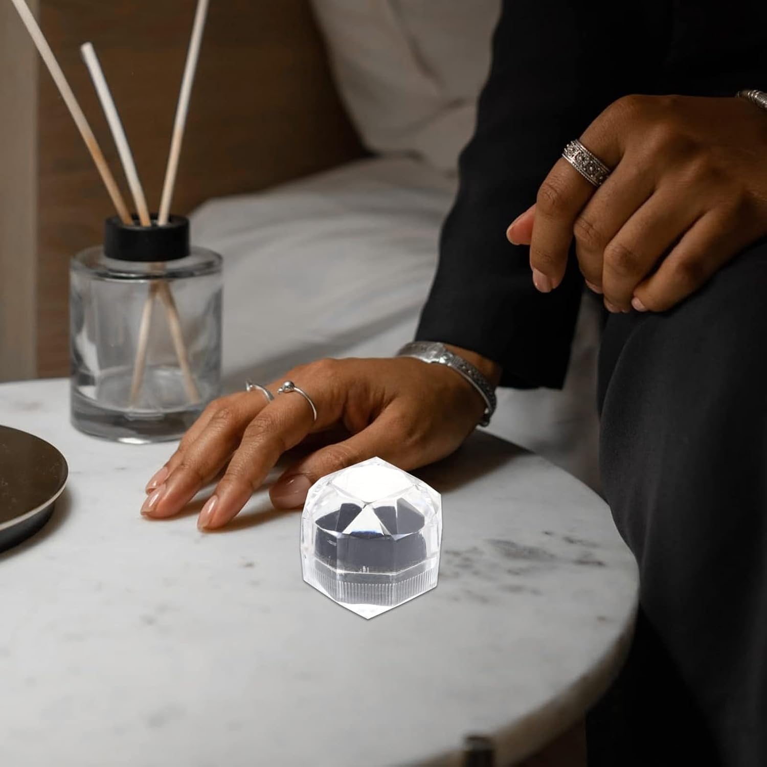 9Pcs Clear Ring Cases Proposal Ring Boxes Earrings Holders Jewelry Storage Containers Black Wedding Decor Jewelry Holder Stand，Wedding Decor Jewelry Holder Stand Crystal Ring Box Holder image 2