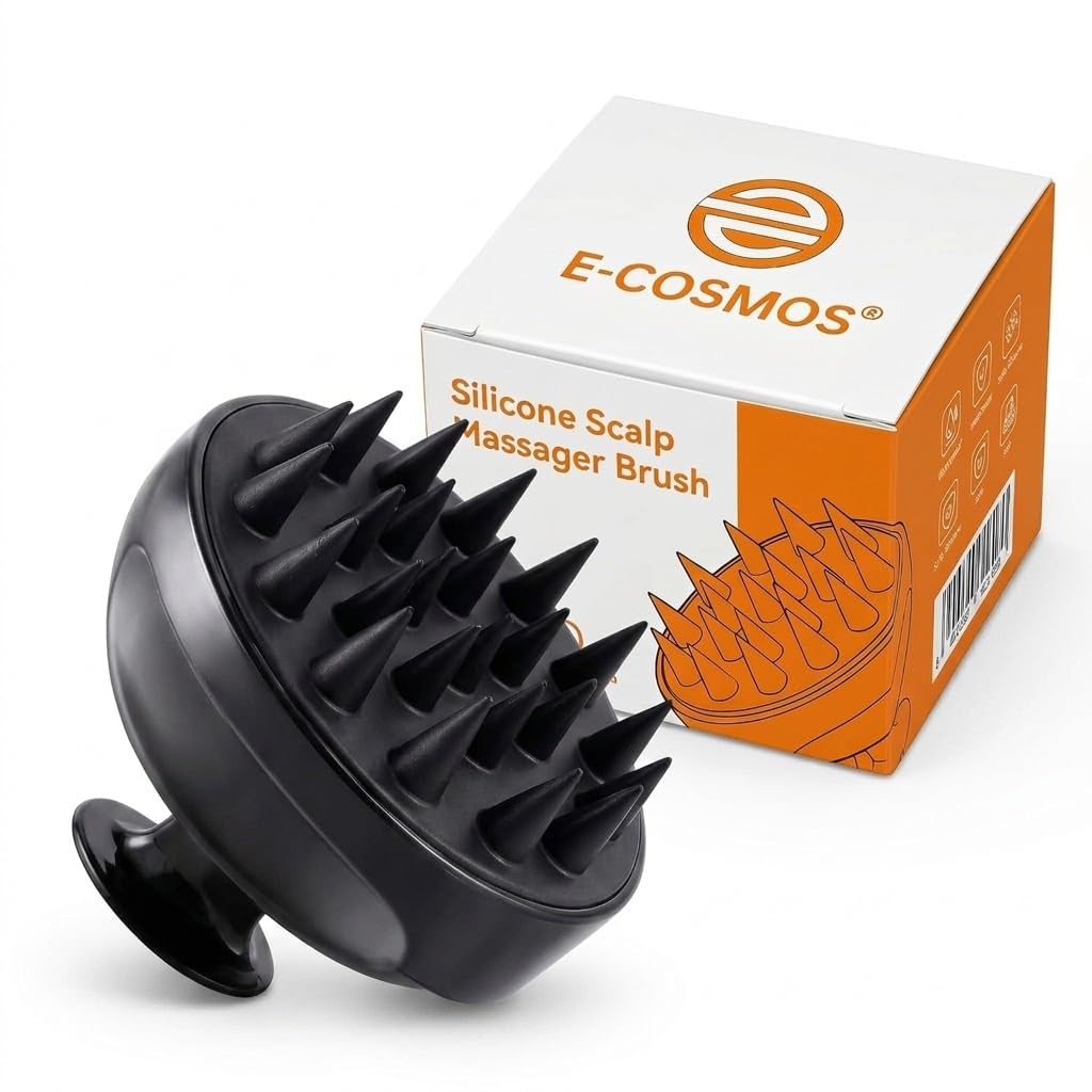 E-COSMOS Hair Scalp Massager Shampoo Brush with Soft Silicone Bristles Kitchen for Anti Dandruff Removal Head Massager Prevents Hair Loss for Men, Women (Black)-image-35