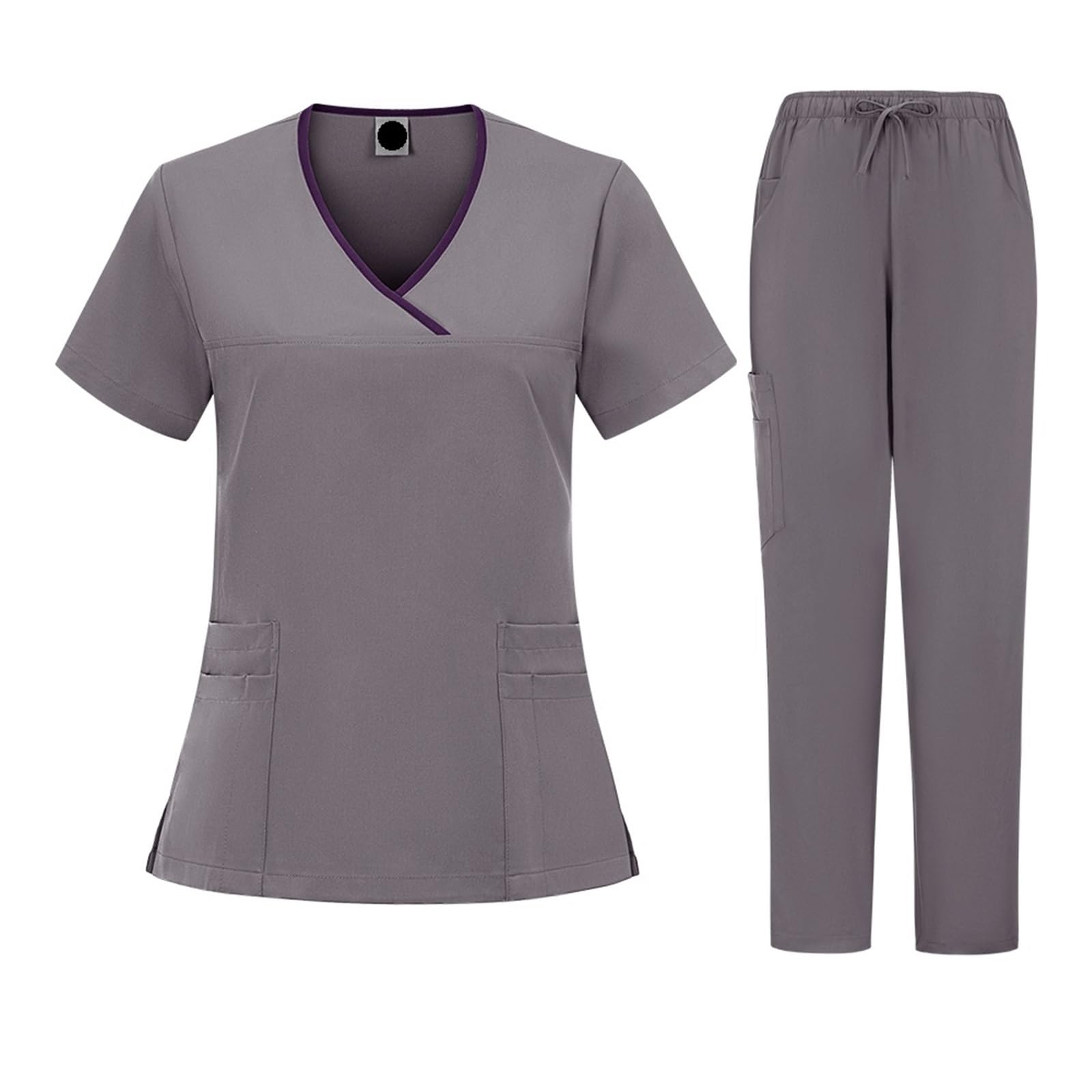 AHUFGN Nurse Scrubs Women Plus Size Scrubs Set Women Medical Nurse Uniforms Stand Neck V-cut Scrub Top Jogger Pants Vet(Grey,XXL)