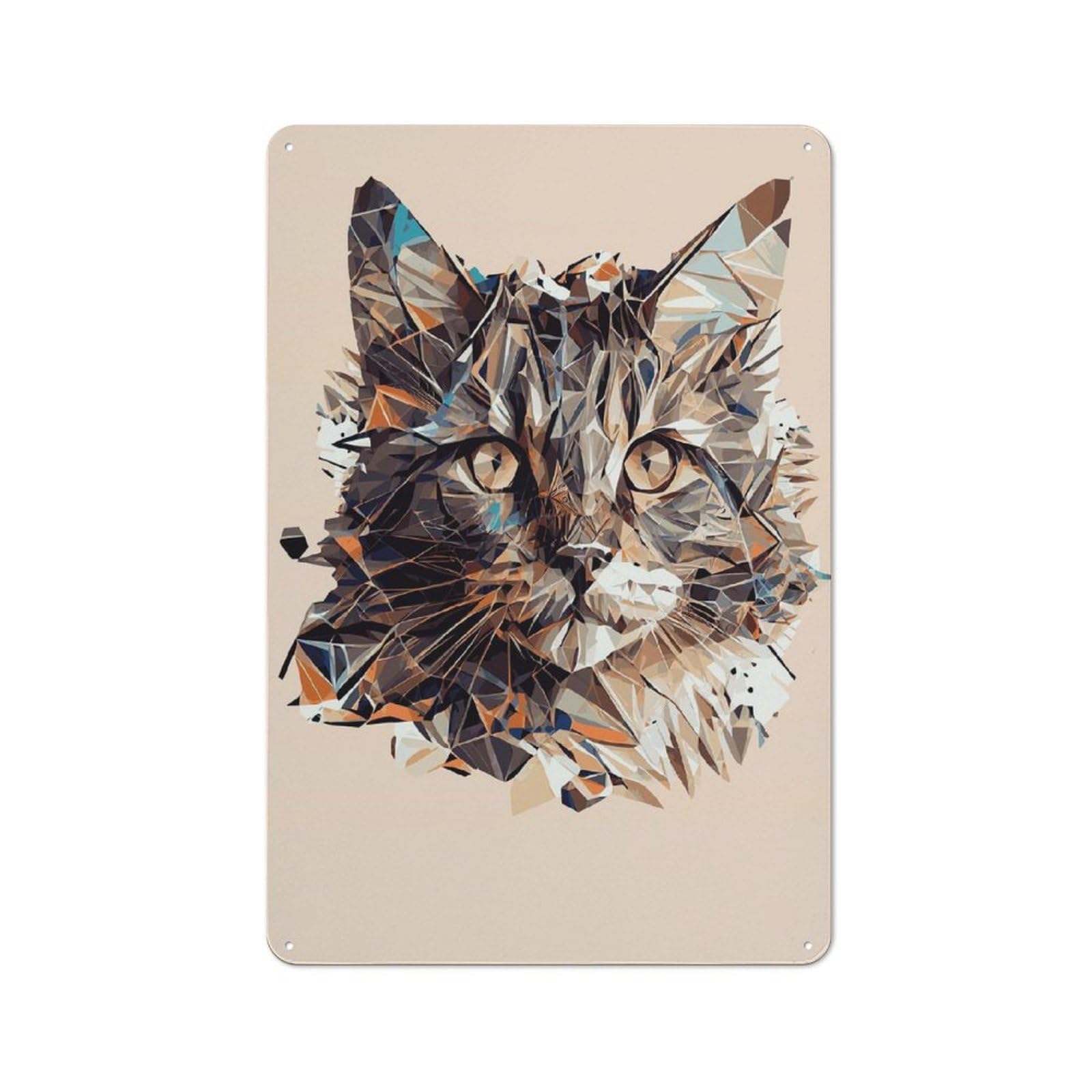 Geometric Cat Portrait Cottage Metal Wall Decor 30x20cm, Shed Metal Sign for Conservatory, Home Bar Or Utility Room