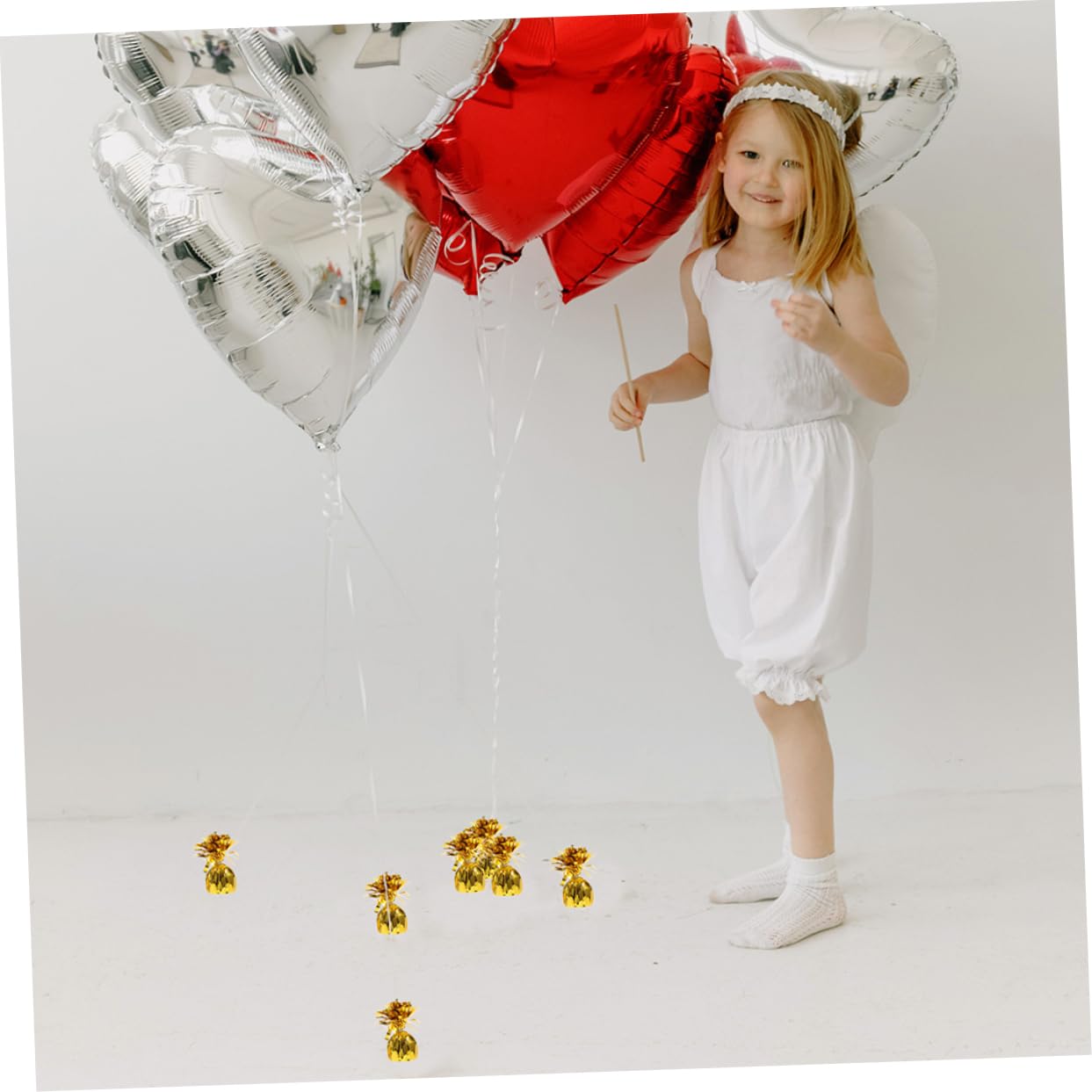 8 Stück Folienballongewichte Gold aus Pvc für Partydekoration und Hochzeit | Ballonzubehör im Eleganten Design, Stabile Gewichtblöcke für Heliumballons, Verhindert Wegfliegen