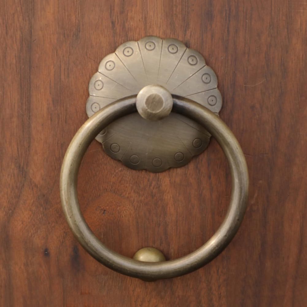 TIST Iron Door Knocker Front Door Metal Brass Door Ring Knocker Antique Door Knock for Home Door Handle Decorative Knocker Surface-Mounted Installation(A,Ring Dia 11.5cm)
