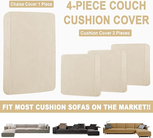 Miniatura 4 de BT.WA Fundas de sofá para sofá de 3 cojines y 1 funda de diván de terciopelo seccional, fundas de sofá separadas en forma de L con 2 fundas de