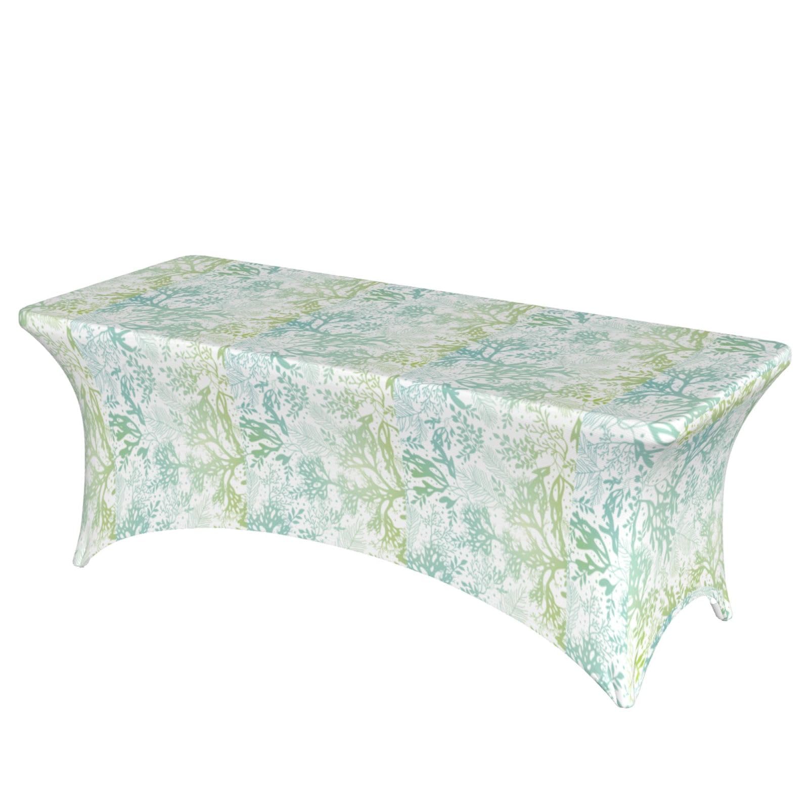 AYYQWE Green Sea Blue Seaweed Print Elastic Rectangular Tablecloth For Banquet Outdoor Picnics Office Table Cover