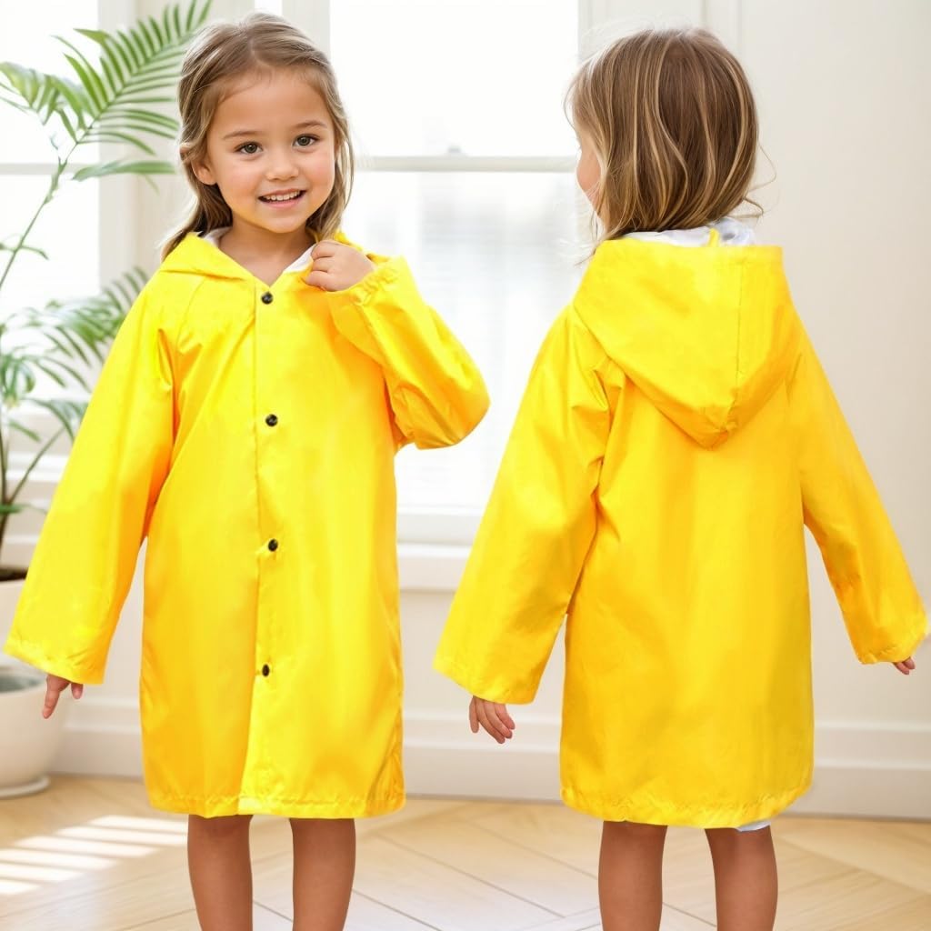 Yellow Rain Jacket for Kids, Waterproof Hooded Raincoat for Boys Girls Toddlers Lightweight Rain Coat Rainwear