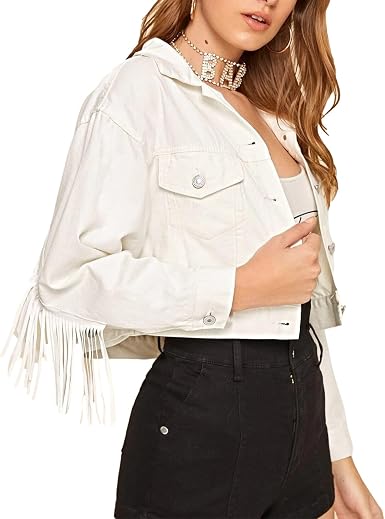 Tassel Long Sleeve Cropped Jean Coat 