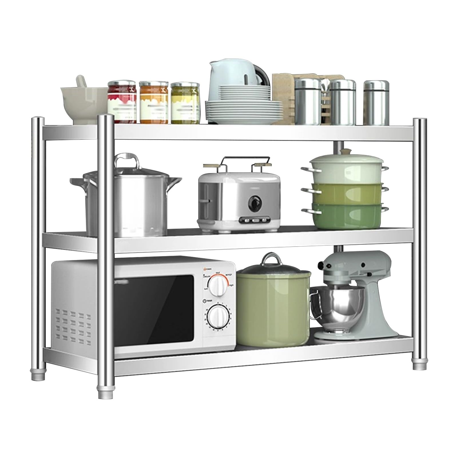 Scaffale da cucina a 3 ripiani in acciaio inox, salvaspazio, in metallo, per microonde, dispensa, tavolo da lavoro (100 x 45 x 80 cm)