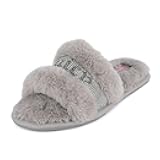 Juicy Couture Women's Plush Faux Fur Slippers – Cozy Open-Toe Slides, Soft Indoor/Outdoor House Shoes