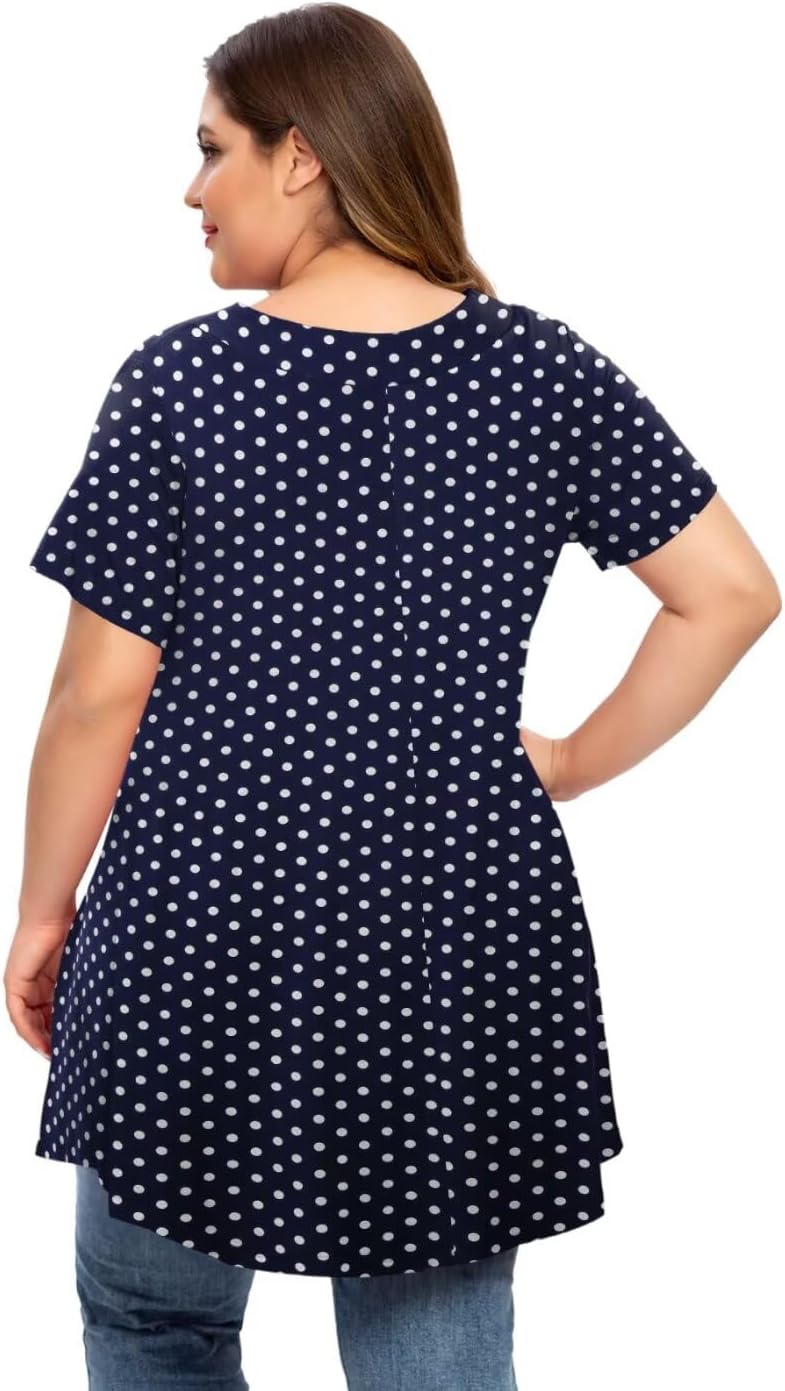 MONNURO Womens Plus Size Tops Short Sleeve Button Down Basic Tunics Summer Swing T Shirts Casual V Neck Blouses for Leggings - Image 3