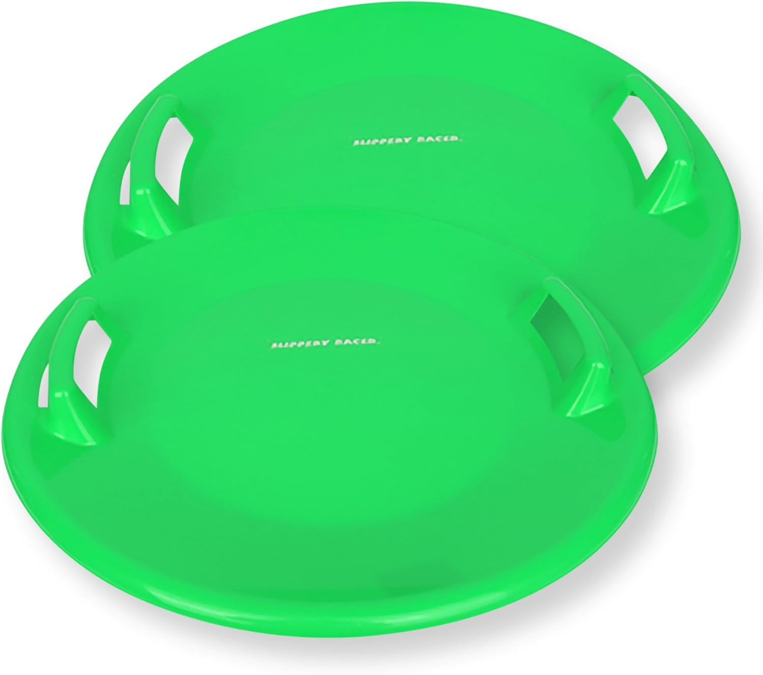 Slippery Racer Heavy-Duty Cold Resistant Downhill Pro Adults and Kids Plastic Outdoor Winter Saucer Disc Snow Sled with Handles- (Green, 2)