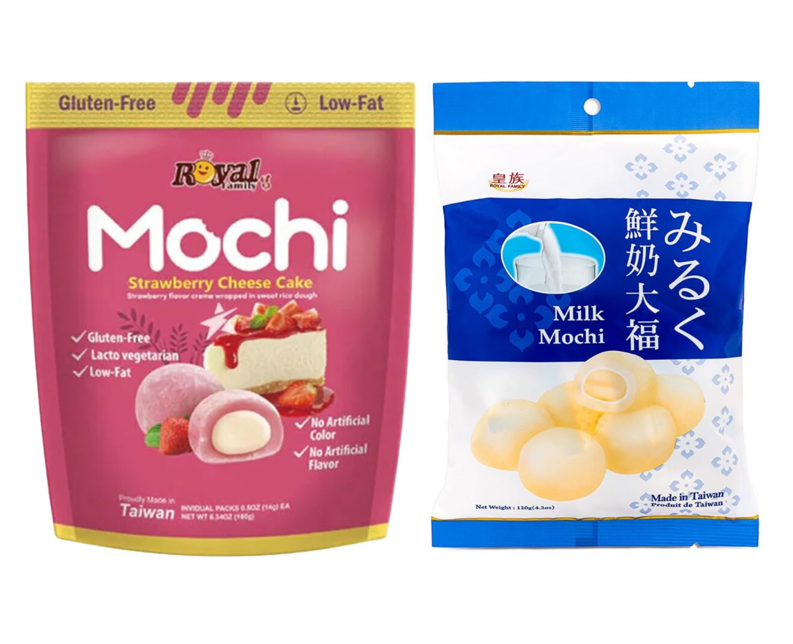 Royal Family Mochi - Korean Cuisine - Glutenous Rice Treats - 2 packs - Halal (MILK/Strawberry Cheesecake)