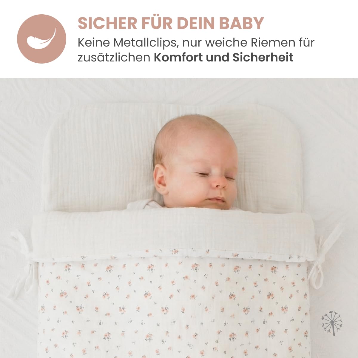 MIMUSELINA Fußsack Babyschale Ganzjährige Einschlagdecke Sommer Winter Herausnehmbarem Futter 100% Baumwolle Neugeborene 0–12 Monate Blossom