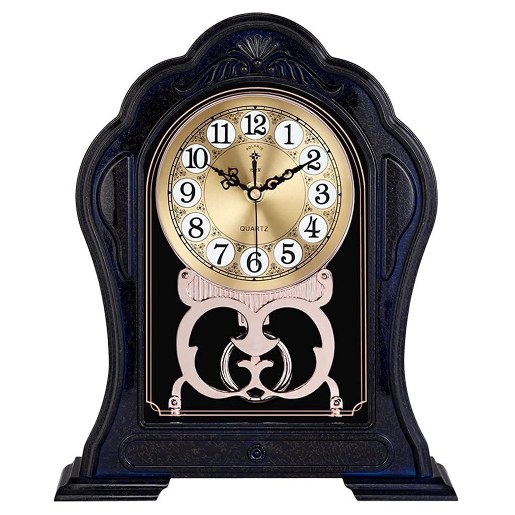 Hrwly Argento European Retro Living Room Household Clock Imitation Solid Wood Table Plastic Bedroom Silent(Argento)