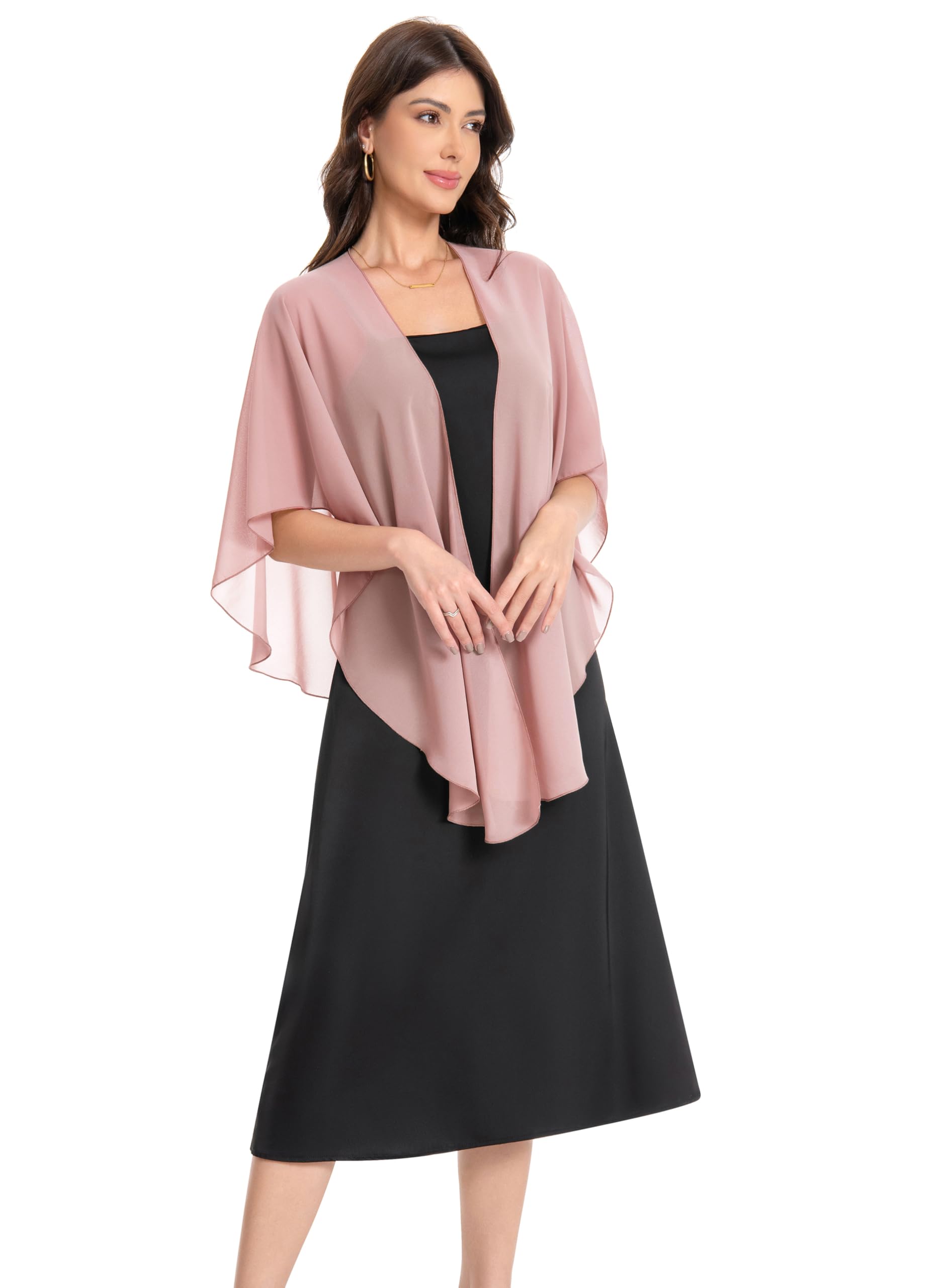 Womens Chiffon Shawls and Wraps, Wedding Party Shawl Scarf for Evening Dresses, Blush, One Size