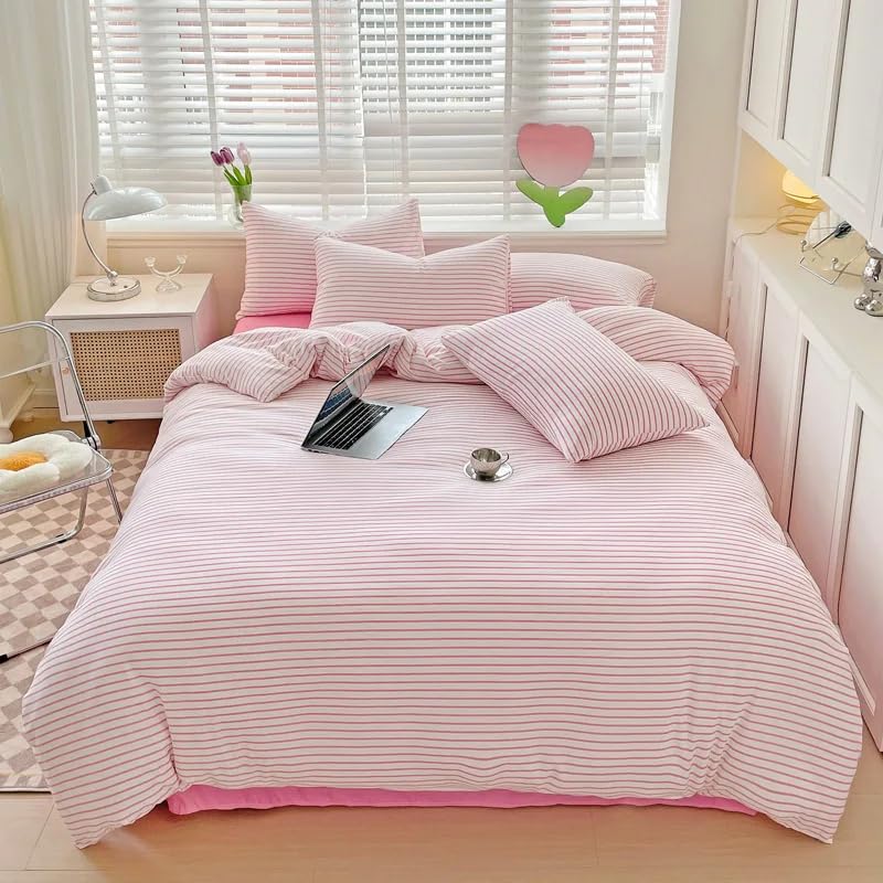 Parure de lit 240x220 rose réversible sans repassage avec zip