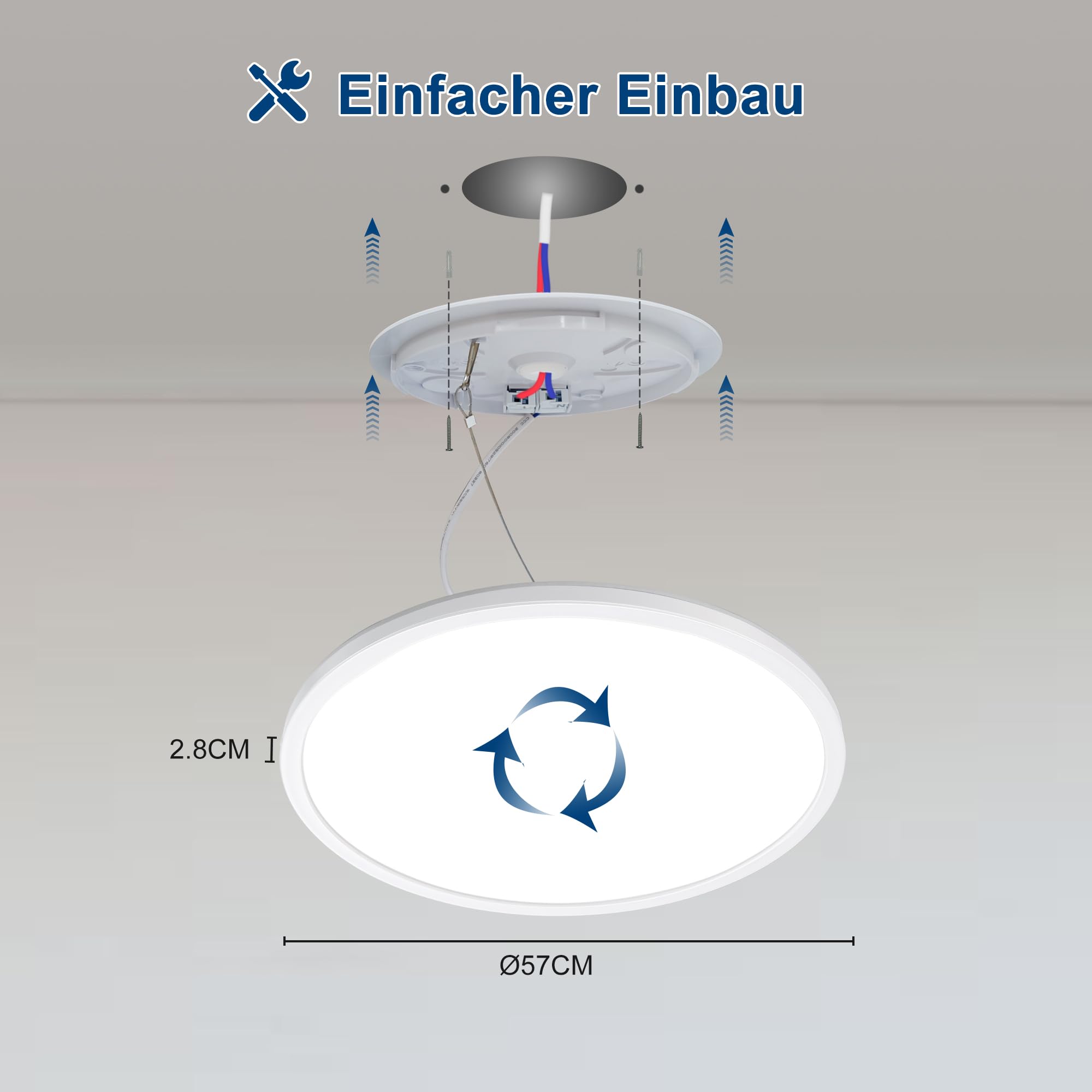 ONDTA LED Deckenleuchte Dimmbar 45W, 2700K-6500K 6700LM Deckenlampe Wohnzimmer, IP44 Küchenlampe Badezimmer Lampe Deck, Ultra Dünn LED Panel für Küchen Schlafzimmer, Weiß Rund Ø57 CM