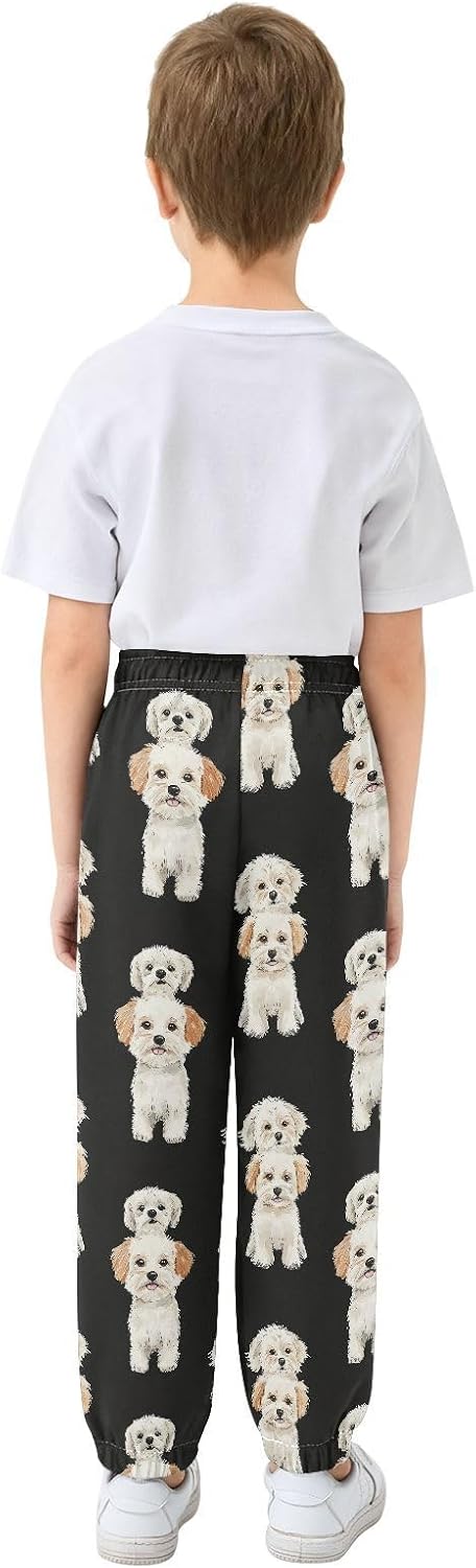 Boy Sweatpants Animal Lovely Dog Joggers Casual Athletic Pants Kids Elastic Waist Cuffed with Pockets