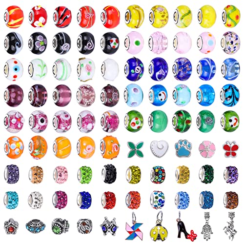 Victlov Plated Silver Cores European Lampwork Spacer Beads Murano Glass Rhinestone Craft Beads Metal Pendant Bracelet Charms For Jewelry Making (11 Color, Mixed) #TOP2