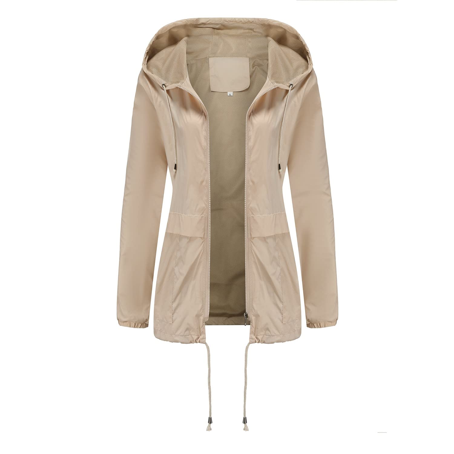 Mujeres Sólido Manga Larga Bolsillo Outwear Suelto Impermeable Malla Forro Empalme Cortavientos Abrigo Abrigos Chaqueta Fina Mujer Chubasquero Ultraligera Traje De Lluvia Con Capucha