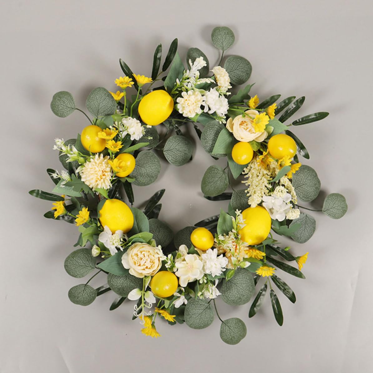 Ghirlanda Fiori Estivi Gialla in Plastico e Rattan, Anello