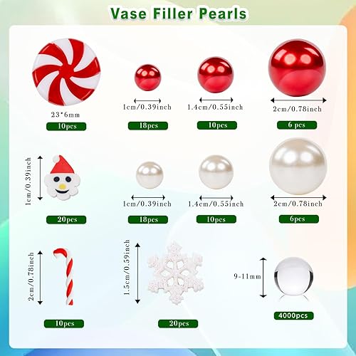 Miniatura 2 de 4136 piezas de perlas de relleno de jarrón de Navidad, cuentas de gel de agua transparente, jarrón de perlas de relleno de perlas flotantes con 8