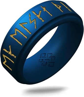 Knot Theory Viking Silicone Ring I Love You Gold Ink in Blue Size 9 8mm