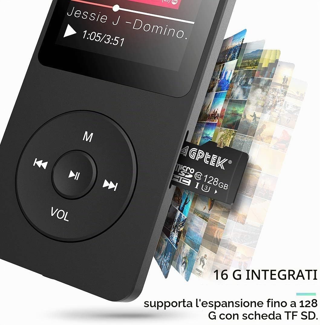 AGPTEK Lettore MP3 16GB Lettore MP3 Portatile con Schermo 1,8 Pollici