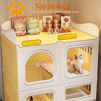2/3-Tier Large Cat Cage with Cat Litter Box and Top Storage, Indoor Cats Enclosure, Waterproof DIY Cats Kennels Villa Pet Playpen(41.7''Lx18.3''Dx31.9''H)