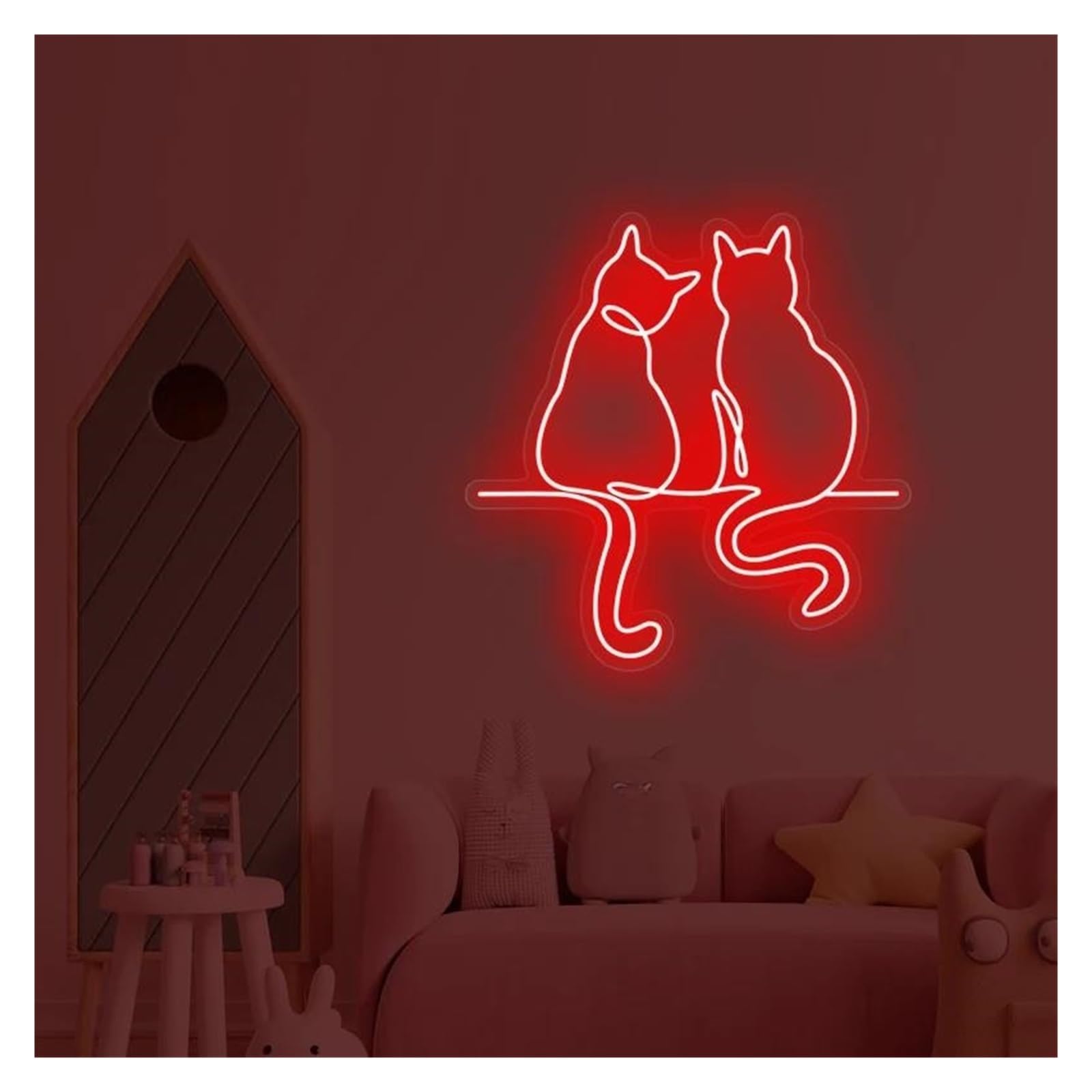 LEMST Signs Lamp Neon Signs Two Cats USB Powered Adjustable Brightness Cats Neon Lights, Suitable for Bistro Decor(D,80CM)