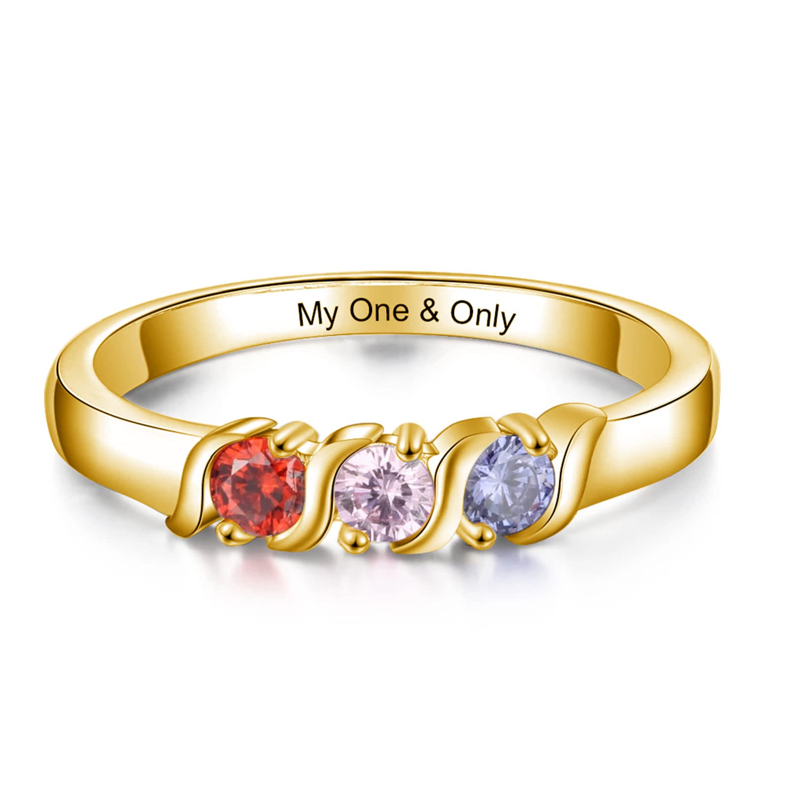 Mothers Day Gifts 10K 14K 18K Gold Personalized Mothers Ring with 2-4 Birthstones and Names for Women Family Jewelry Gifts For Mom Wife Grandma