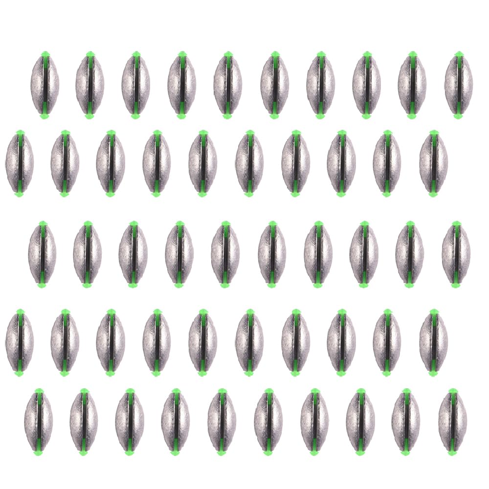 Fishing Sinkers Weights, 50 Pcs Oval Split Shot Fishing Weights with Plastic Core, Removable Fishing Weights for River Lake Sea Fishing (7G)