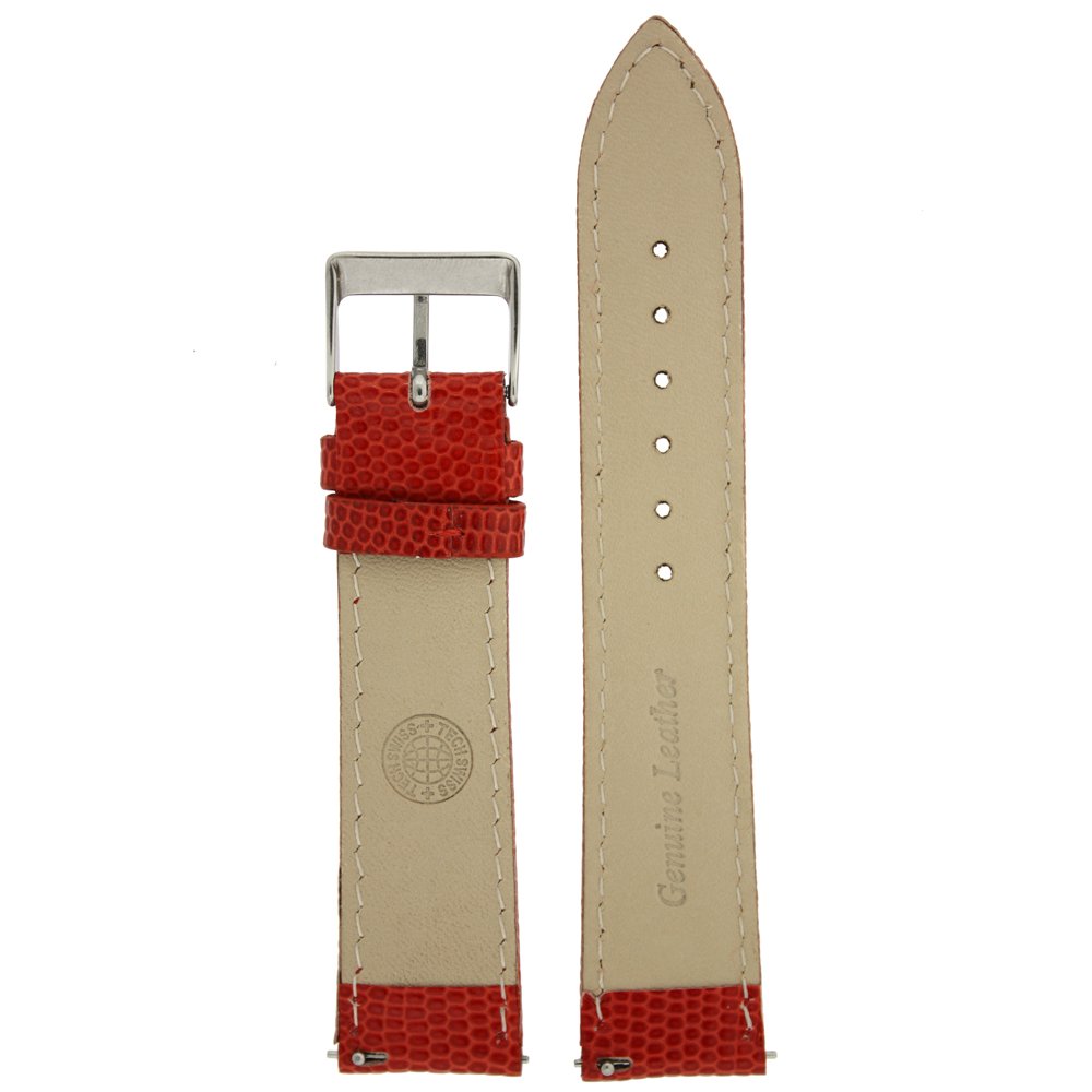 Tech Swiss 20mm Watch Band Genuine Leather Lizard Grain Red Quick Release Built-in Pins
