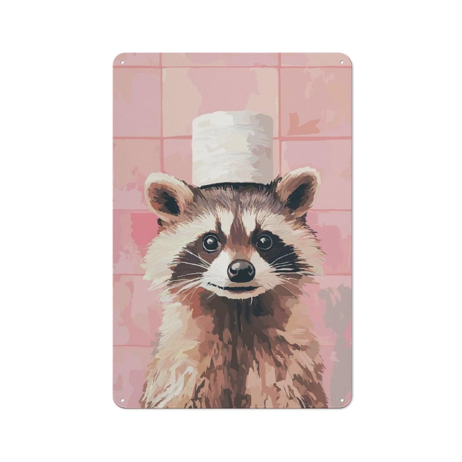 Junmoney Style-13 Classic Raccoon With Toilet Paper Hat Metal Wall Sign 30X20cm, Pub Wall Decor For Diner, Restaurant, Shed Or Kitchen