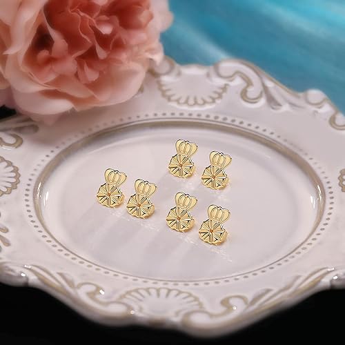 Miniatura 6 de 3 pares de aretes de corona ajustables para orejas caídas, aretes pesados, chapados en oro de 18 quilates, hipoalergénicos, aretes seguros (blanco +