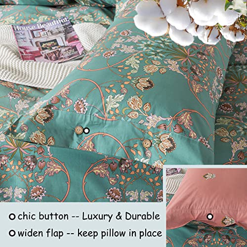 Fadfay Duvet Cover Set Button Closure Floral Bedding King/Cal King 100% Cotton 600 Tc Shabby Vintage Blue Orange Reversible Luxury Boho Comforter Cover Soft Breathable 3Pcs #TOP3