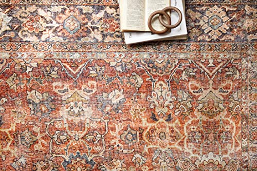 Loloi Layla Collection LAY-02 Spice/Marine 3'-6" x 5'-6" .13" Thick Accent Rug, Soft, Durable, Vintage Inspired, Distressed, Low Pile, Non-Shedding, Easy Clean, Printed, Living Room Rug