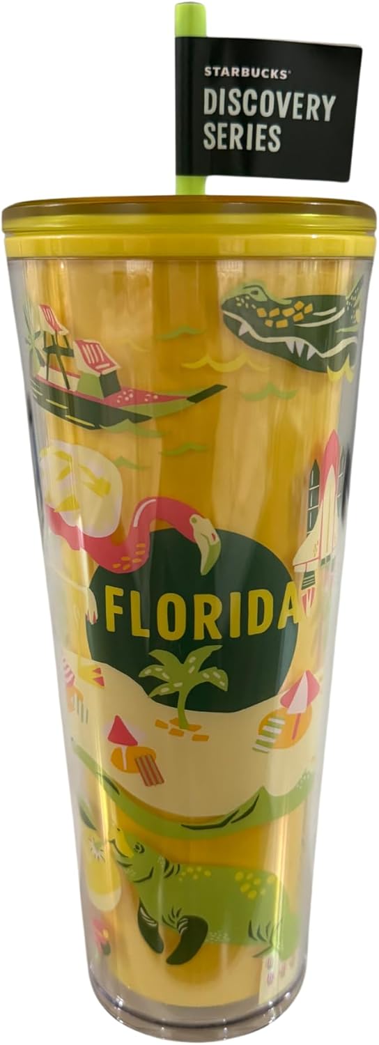 Starbucks Florida Tumbler, Discovery Series, 24 OZ Cold Cup with Straw