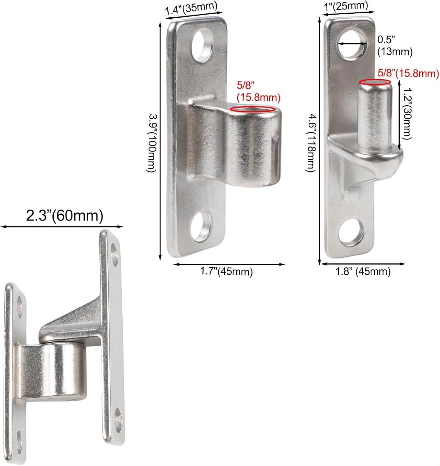 Gate Hinges, 304 Stainless Steel Gate Hinge, Heavy Duty Pin, Wall-Mounted Gate Hinge for Farm Gate, Wooden Fences 118 * 25 * 45MM