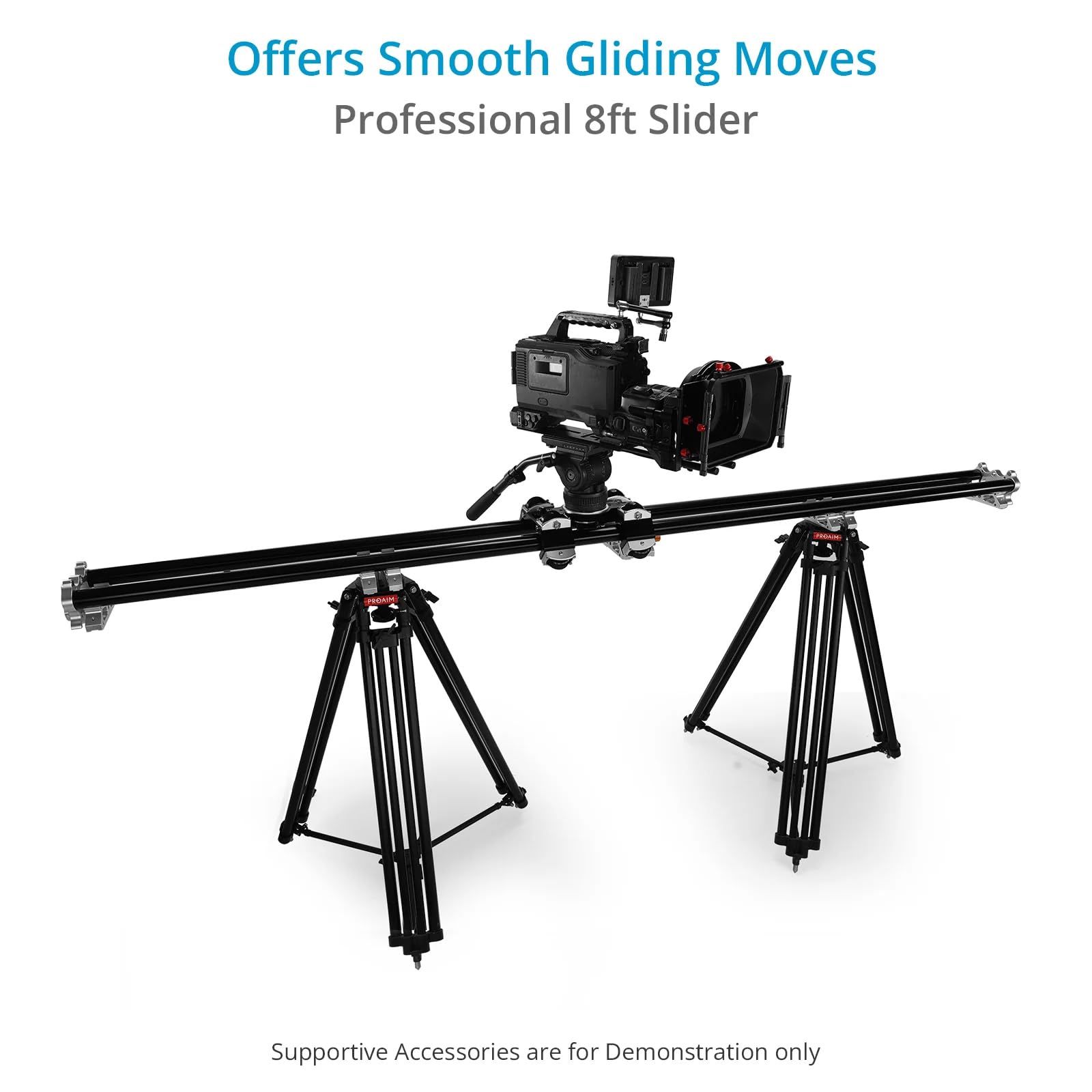 Proaim Rail caméra 8 ft : Charge 15 kg, Montage Bol 100 mm | Rail caméra Proaim 8 ft : charge 15 kg, montage bol 100 mm, mouvements fluides et stabilité pro