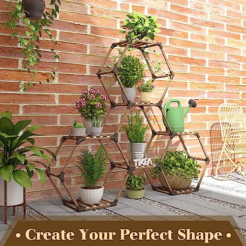 Tikea Plant Stand Indoor Outdoor Hexagonal Plant Stand For Multiple Plants Indoor Large Wooden Plant Shelf 7 Tiered Creative Diy Flowers Stand Rack For Living Room Balcony Patio Window #TOP2
