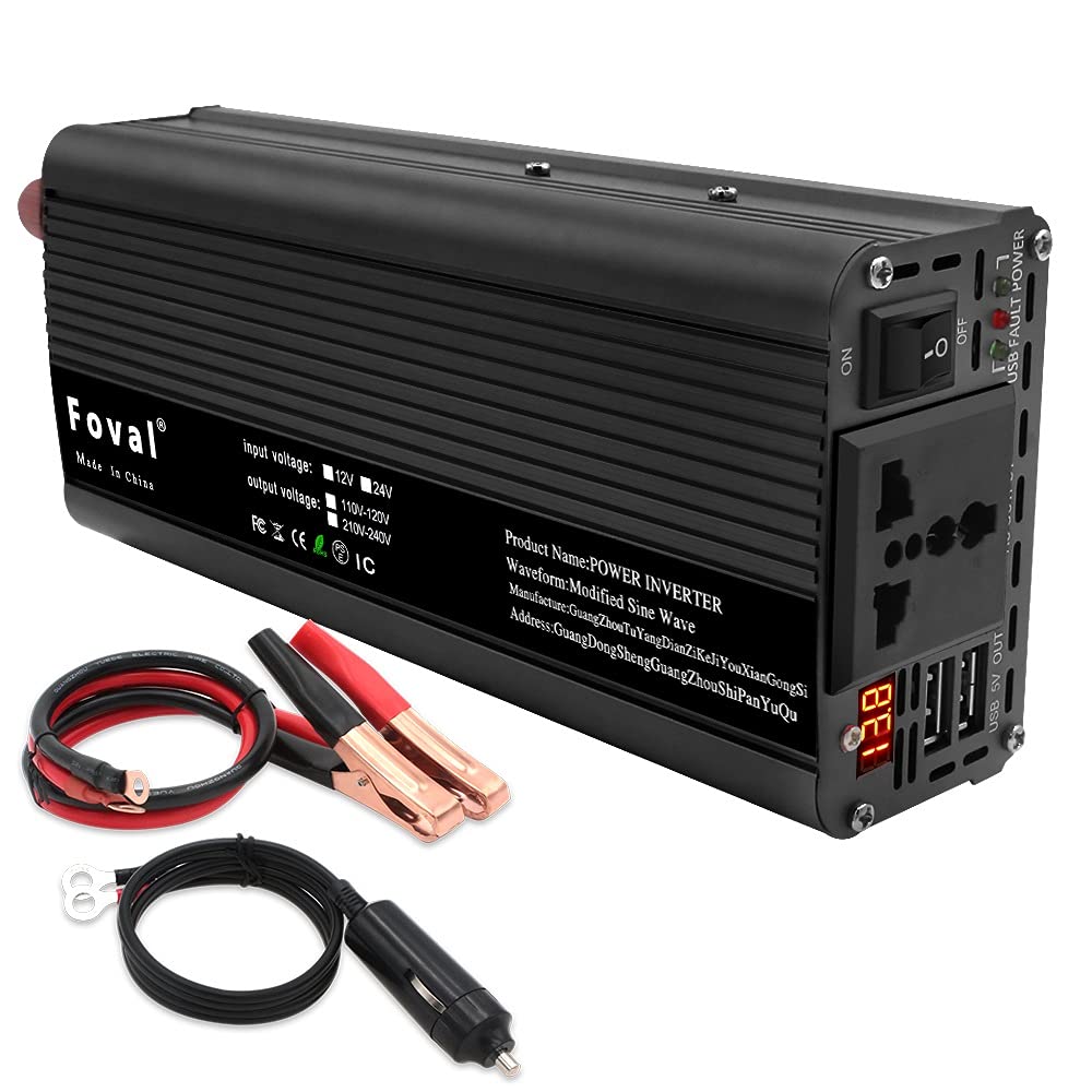 Inversor,Inversor Onda Pura Inversor de Coche DC 12V a AC 220V 1500W / 2000W / 2600W Adaptador de conversor del Cargador portátil de 2600W Adaptador Universal Socket Auto Accesorio(1500W)